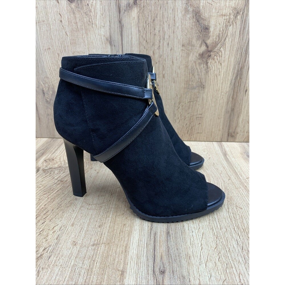 DKNY Women's Stilettos 4 in Peep Toe Booties Medallion Side Zip Black size 8.5 M - Picture 2 of 16